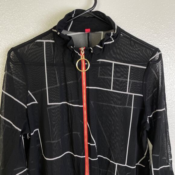 IC by Connie K Jacket Womens Medium Black Mesh Top Full Zip Wire Collar Sheer - Picture 3 of 10